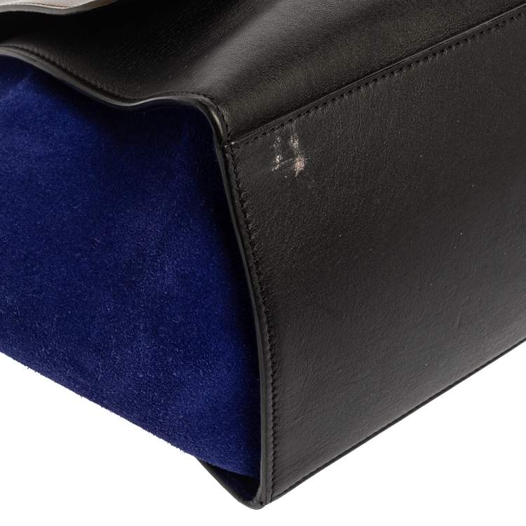 Pre Owned Celine Tri Color Leather and Suede Medium Trapeze Top Handle Bag