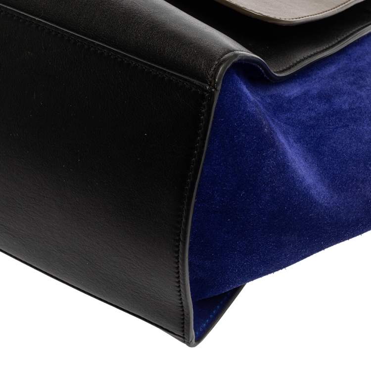 Pre Owned Celine Tri Color Leather and Suede Medium Trapeze Top Handle Bag
