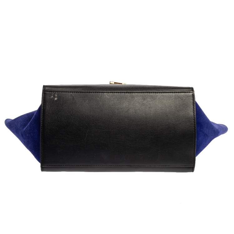 Pre Owned Celine Tri Color Leather and Suede Medium Trapeze Top Handle Bag