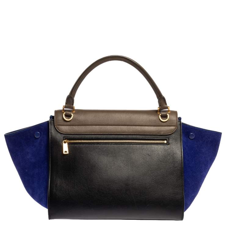 Pre Owned Celine Tri Color Leather and Suede Medium Trapeze Top Handle Bag