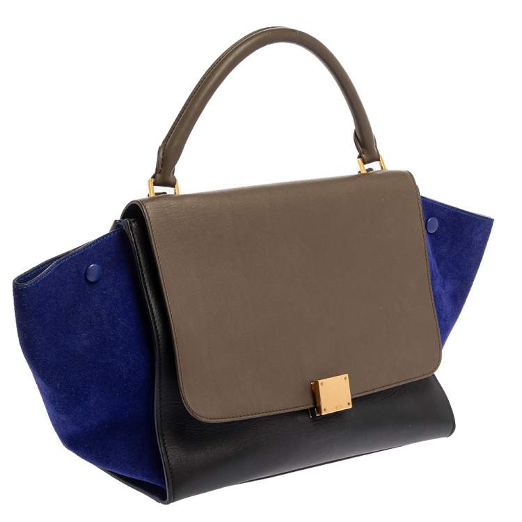 Pre Owned Celine Tri Color Leather and Suede Medium Trapeze Top Handle Bag