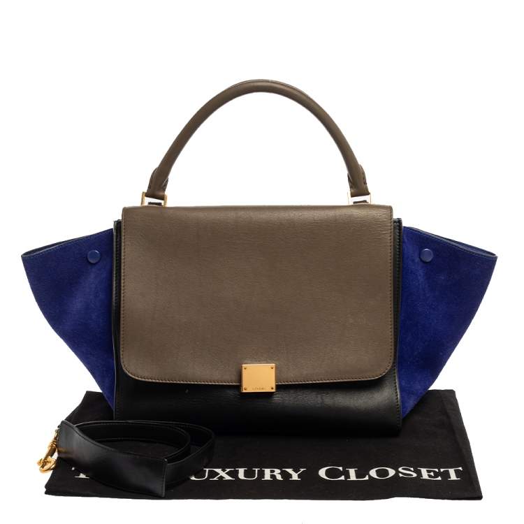Pre Owned Celine Tri Color Leather and Suede Medium Trapeze Top Handle Bag