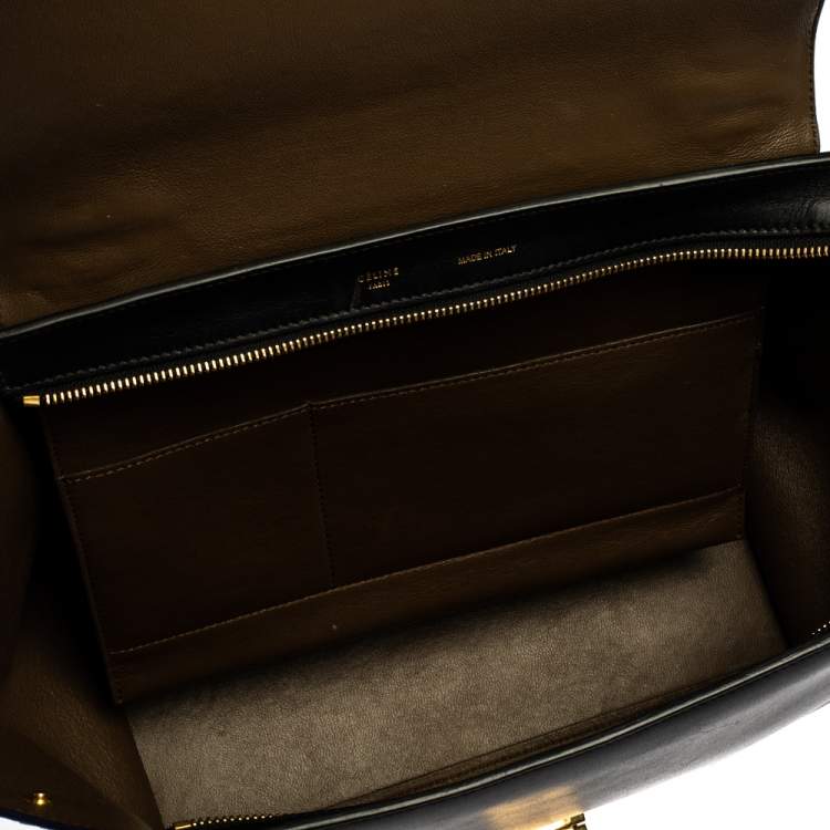 Pre Owned Celine Tri Color Leather and Suede Medium Trapeze Top Handle Bag