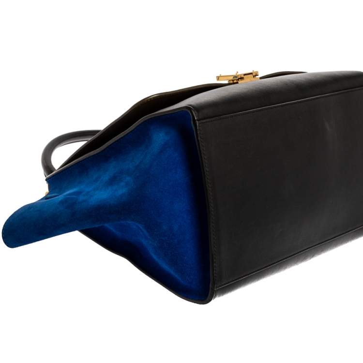 Pre Owned Celine Tri Color Leather and Suede Medium Trapeze Top Handle Bag