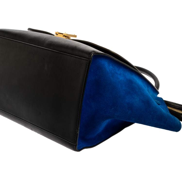 Pre Owned Celine Tri Color Leather and Suede Medium Trapeze Top Handle Bag