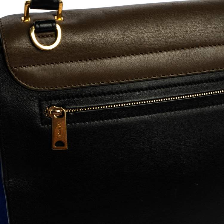Pre Owned Celine Tri Color Leather and Suede Medium Trapeze Top Handle Bag