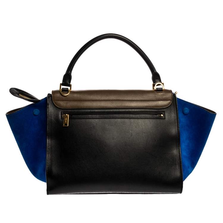 Pre Owned Celine Tri Color Leather and Suede Medium Trapeze Top Handle Bag