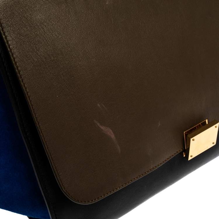Pre Owned Celine Tri Color Leather and Suede Medium Trapeze Top Handle Bag