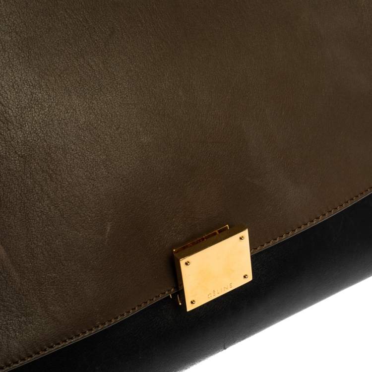 Pre Owned Celine Tri Color Leather and Suede Medium Trapeze Top Handle Bag