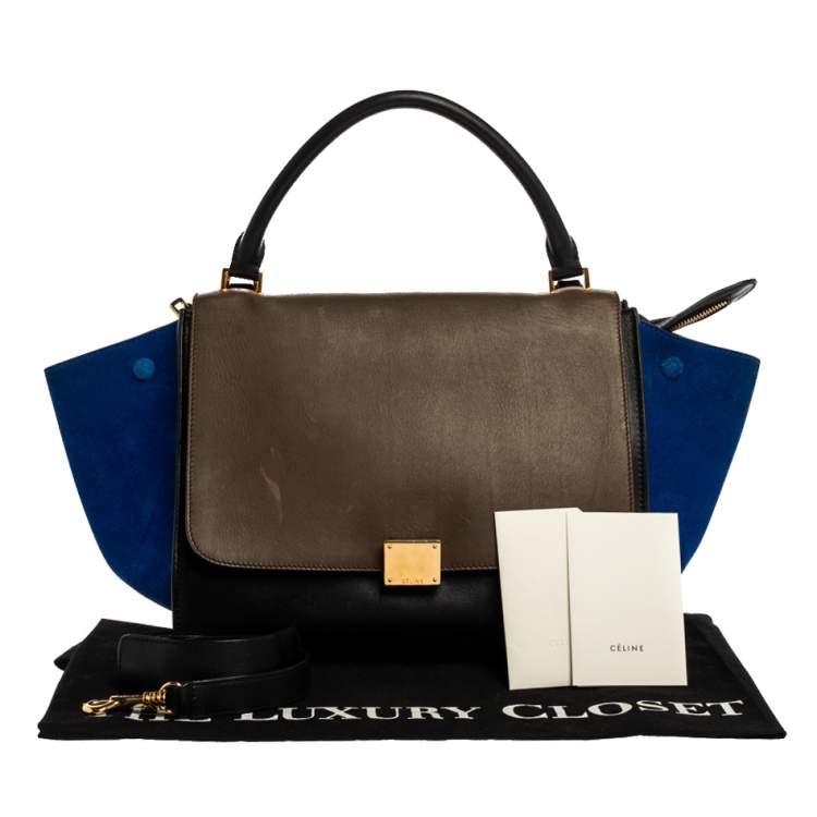 Pre Owned Celine Tri Color Leather and Suede Medium Trapeze Top Handle Bag