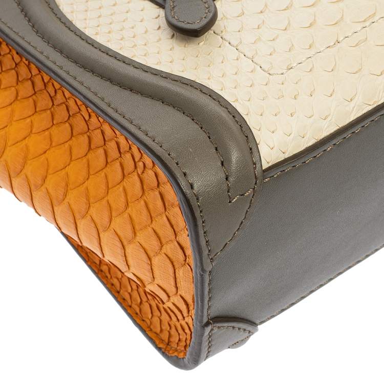 Pre Owned Celine Tri Color Python and Leather Nano Luggage Tote