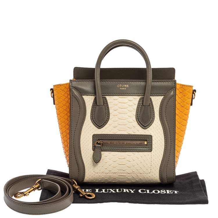 Pre Owned Celine Tri Color Python and Leather Nano Luggage Tote