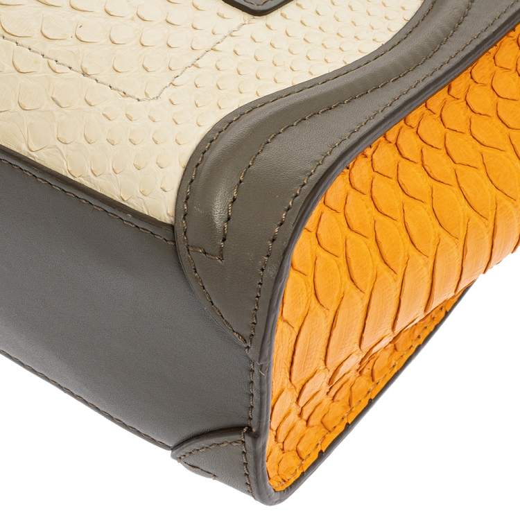 Pre Owned Celine Tri Color Python and Leather Nano Luggage Tote