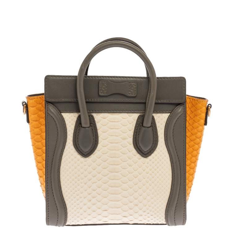 Pre Owned Celine Tri Color Python and Leather Nano Luggage Tote