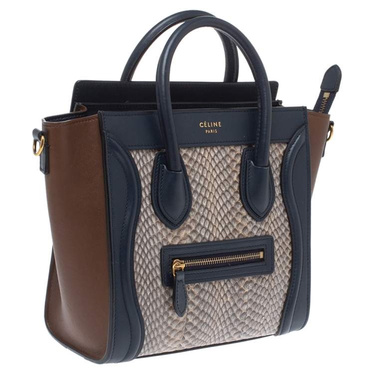 Pre Owned Celine Tri Color Python and Leather Nano Luggage Tote