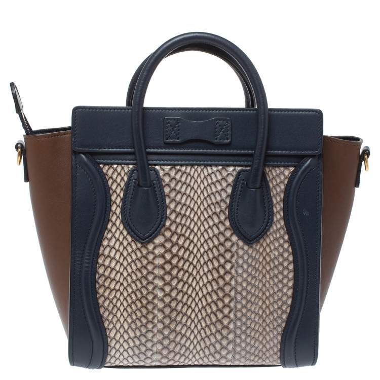 Pre Owned Celine Tri Color Python and Leather Nano Luggage Tote