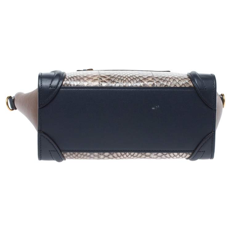 Pre Owned Celine Tri Color Python and Leather Nano Luggage Tote