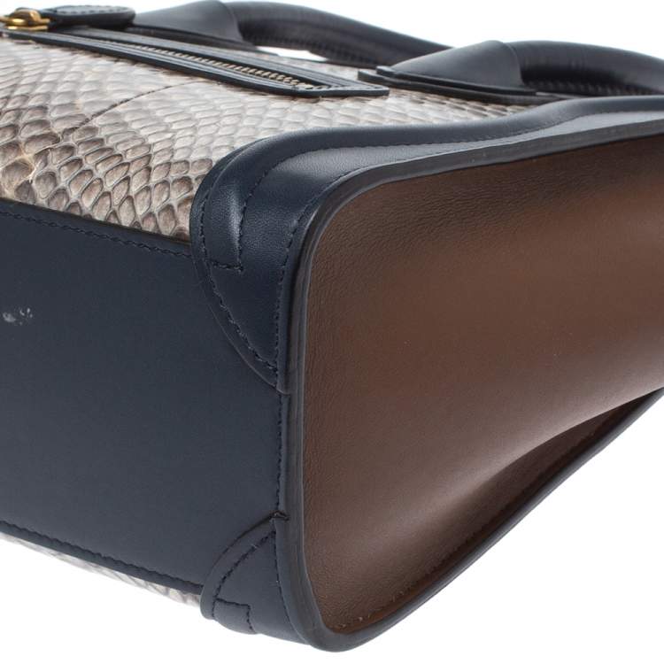 Pre Owned Celine Tri Color Python and Leather Nano Luggage Tote