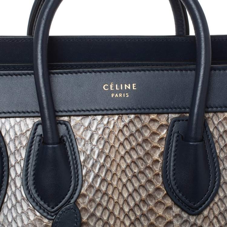 Pre Owned Celine Tri Color Python and Leather Nano Luggage Tote