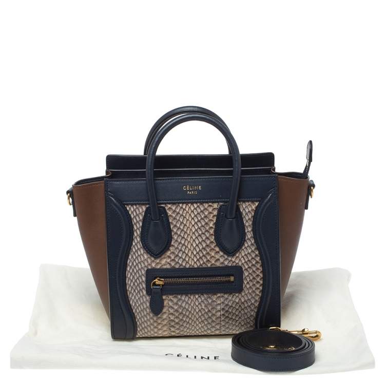 Pre Owned Celine Tri Color Python and Leather Nano Luggage Tote