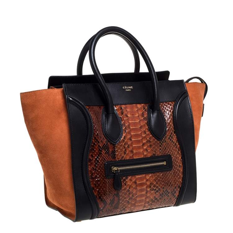 Pre Owned Celine Multicolor Python, Suede and Leather Mini Luggage Tote