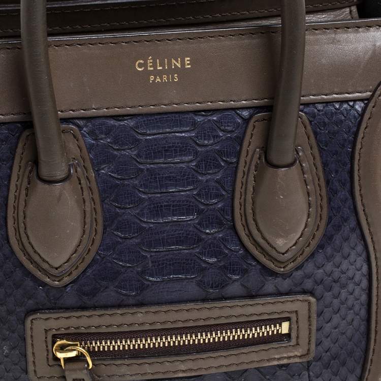 Pre Owned Celine Dark Purple/Taupe Python and Leather Nano Luggage Tote