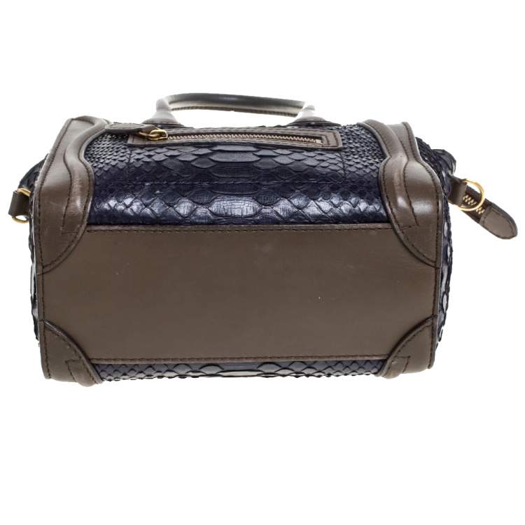Pre Owned Celine Dark Purple/Taupe Python and Leather Nano Luggage Tote