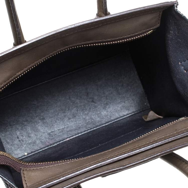Pre Owned Celine Dark Purple/Taupe Python and Leather Nano Luggage Tote