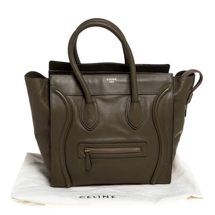Pre Owned Celine Olive Green Leather Mini Luggage Tote