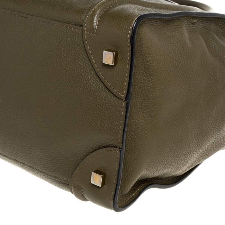 Pre Owned Celine Olive Green Leather Mini Luggage Tote