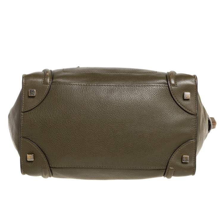 Pre Owned Celine Olive Green Leather Mini Luggage Tote