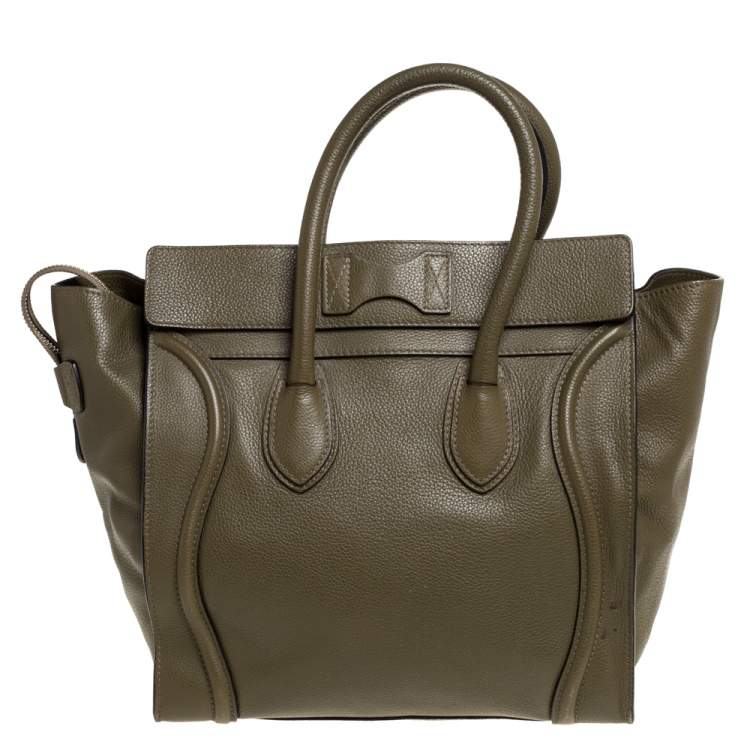 Pre Owned Celine Olive Green Leather Mini Luggage Tote