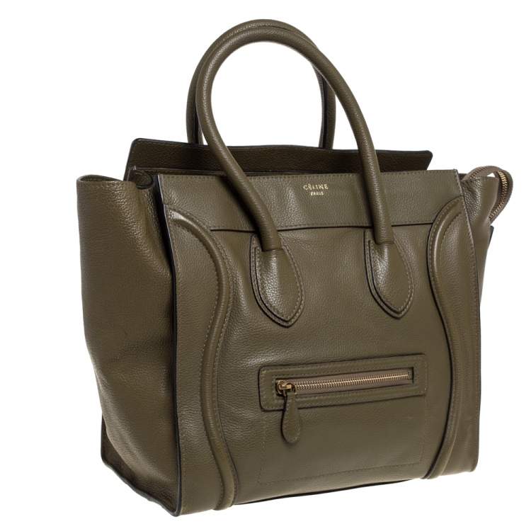 Pre Owned Celine Olive Green Leather Mini Luggage Tote