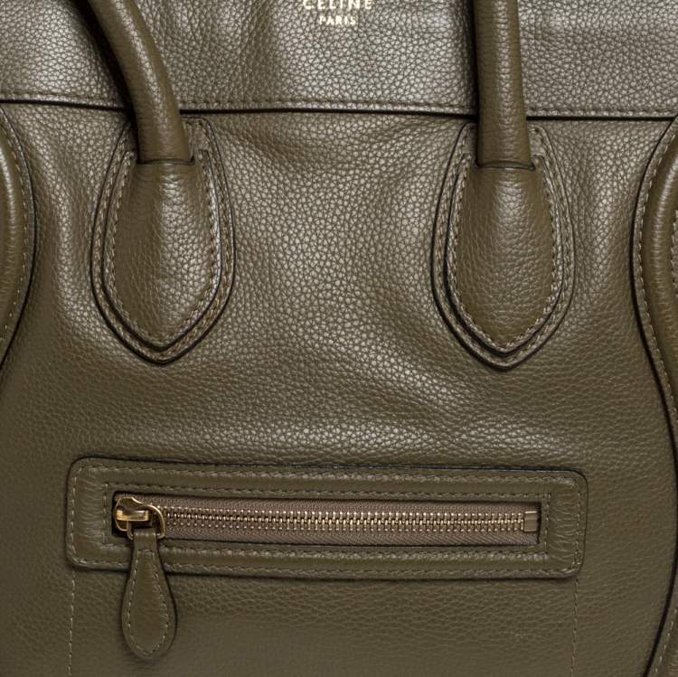 Pre Owned Celine Olive Green Leather Mini Luggage Tote
