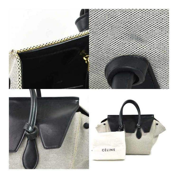 Pre Owned Celine Grey Leather Canvas Tote Bag