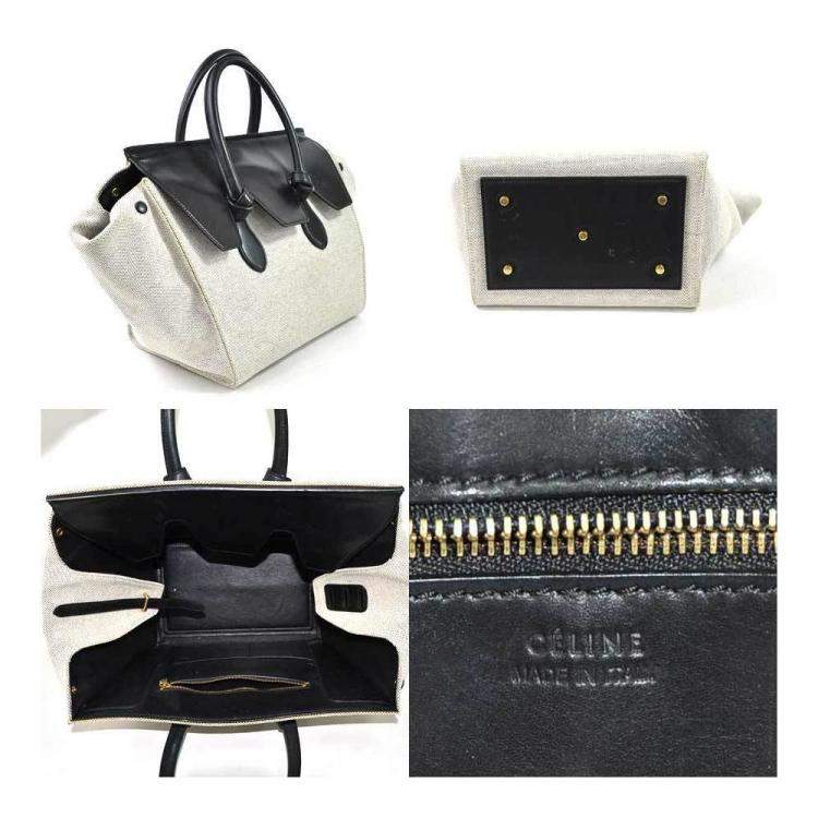 Pre Owned Celine Grey Leather Canvas Tote Bag