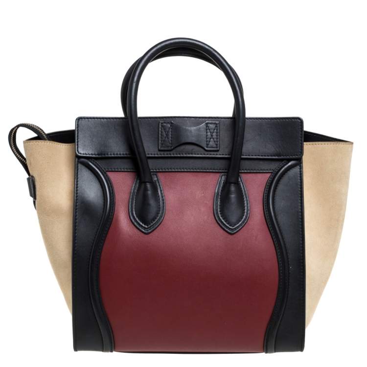 مملوكة مسبقًا Celine Tri Color Leather and Suede Mini Luggage Tote