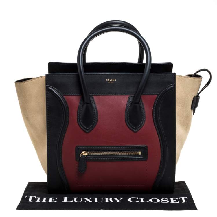 مملوكة مسبقًا Celine Tri Color Leather and Suede Mini Luggage Tote