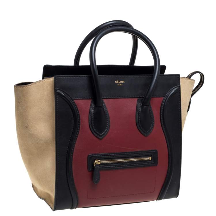 مملوكة مسبقًا Celine Tri Color Leather and Suede Mini Luggage Tote