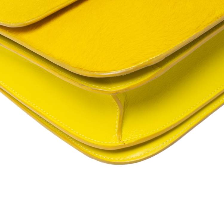 Pre Owned Celine Yellow Calfhair and Leather Medium Classic Box Shoulder Bag