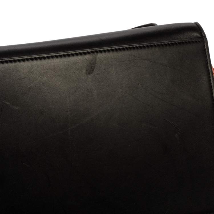 Pre Owned Celine Black/Orange Leather and Python Medium Trapeze Top Handle Bag
