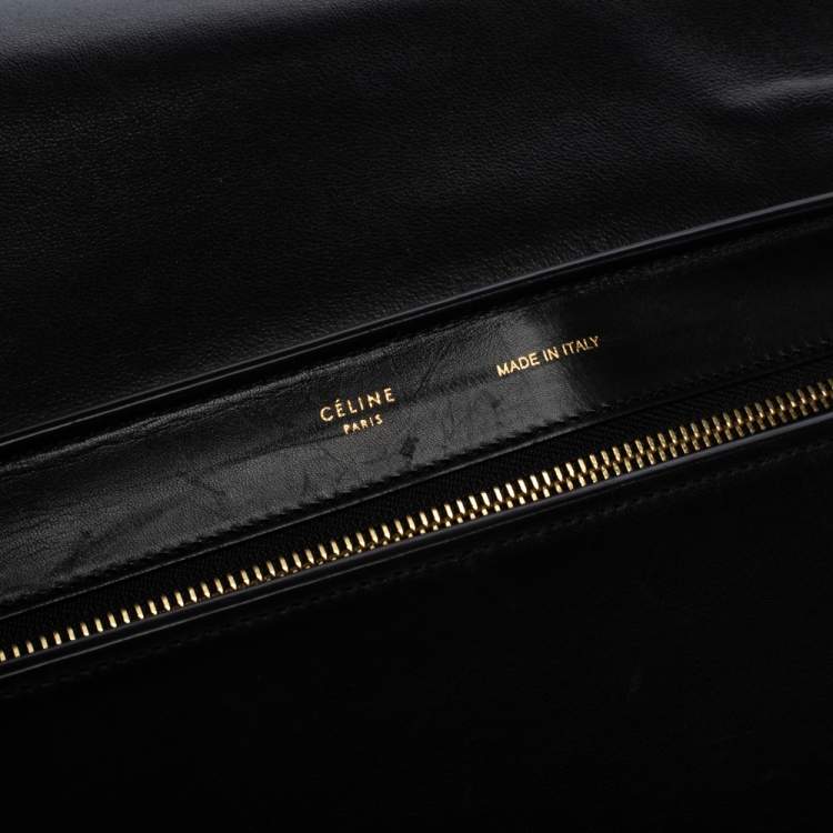 Pre Owned Celine Black/Orange Leather and Python Medium Trapeze Top Handle Bag