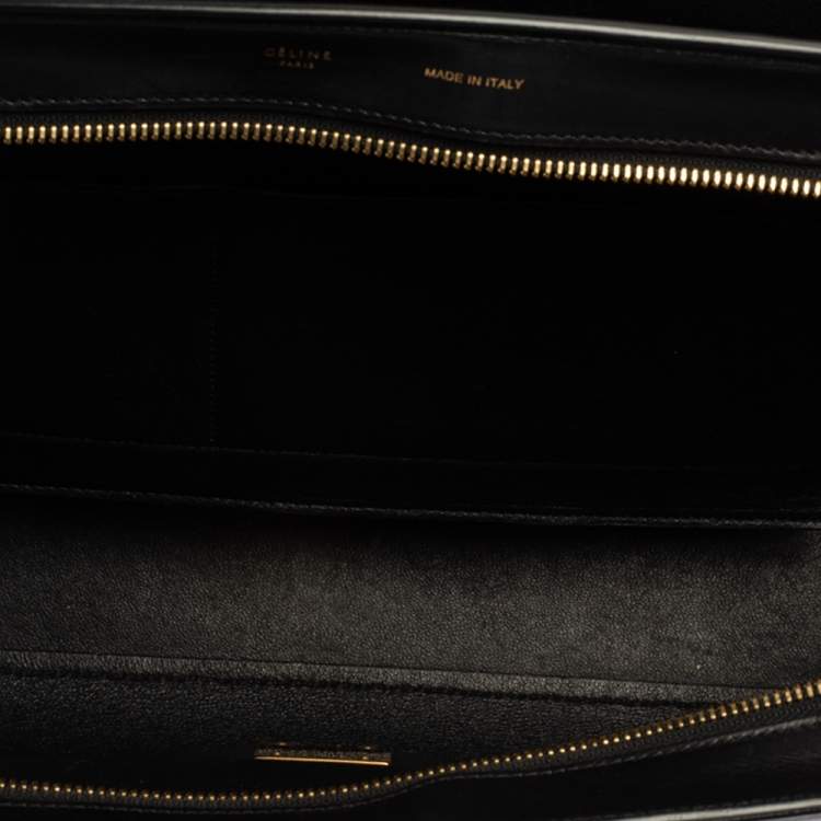 Pre Owned Celine Black/Orange Leather and Python Medium Trapeze Top Handle Bag