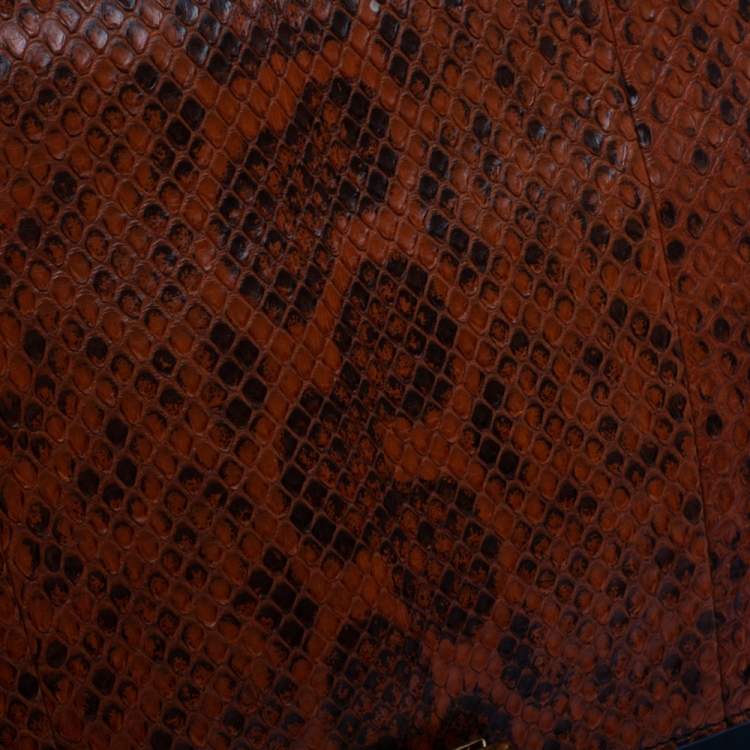 Pre Owned Celine Black/Orange Leather and Python Medium Trapeze Top Handle Bag