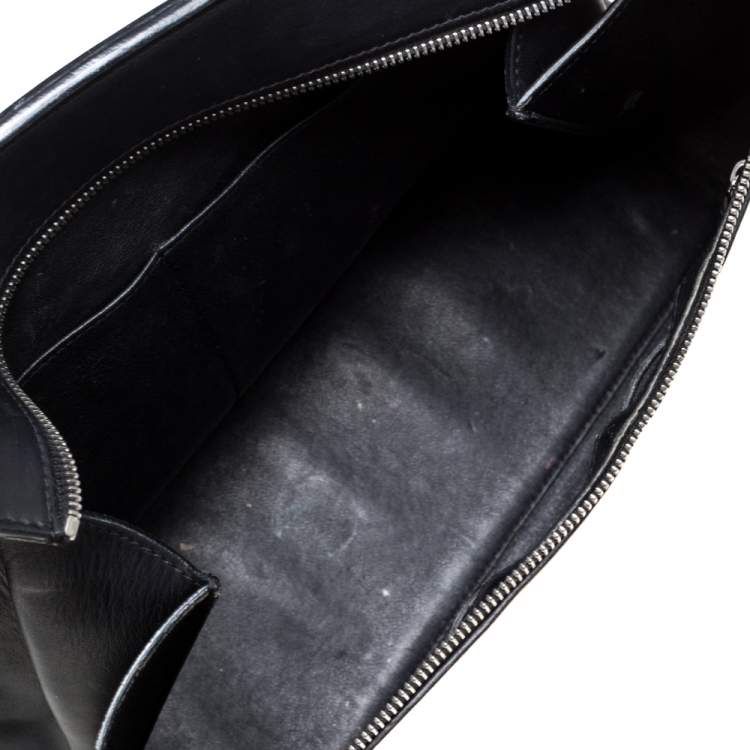 Pre Owned Celine Black/Off White Leather Medium Edge Top Handle Bag