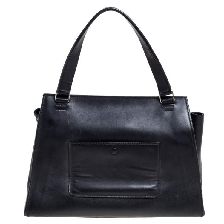 Pre Owned Celine Black/Off White Leather Medium Edge Top Handle Bag