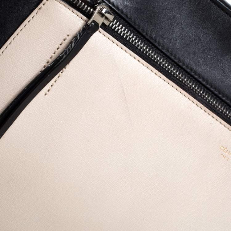Pre Owned Celine Black/Off White Leather Medium Edge Top Handle Bag