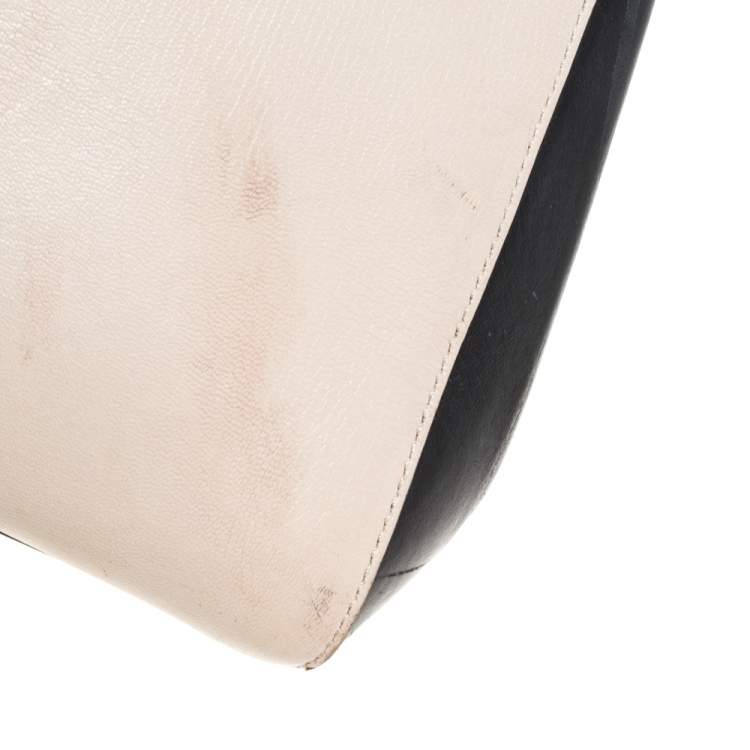 Pre Owned Celine Black/Off White Leather Medium Edge Top Handle Bag