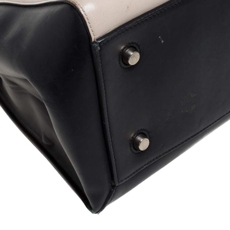Pre Owned Celine Black/Off White Leather Medium Edge Top Handle Bag