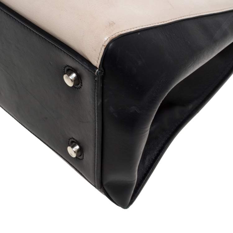 Pre Owned Celine Black/Off White Leather Medium Edge Top Handle Bag